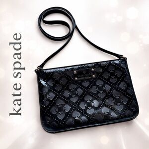 Kate Spade Black Patent Leather Heart Spade Embossed Crossbody Purse Bag